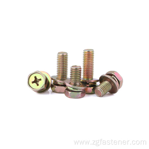 Color Zinc Combination Screws Yellow Zinc Cross Hex Head Combination Screws